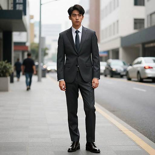 Asian Man in Suit on City Street
