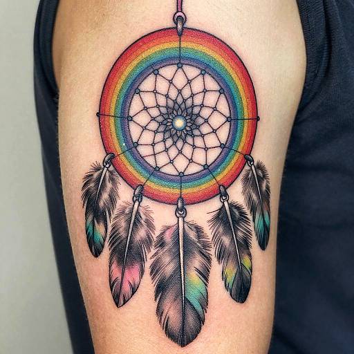 Vibrant Rainbow Dreamcatcher Tattoo