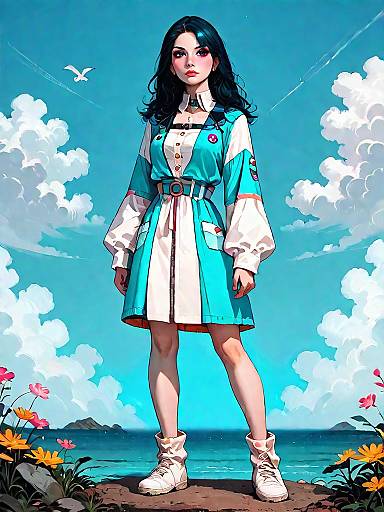 Stylish Woman in Casual Chic Dress by the Sea