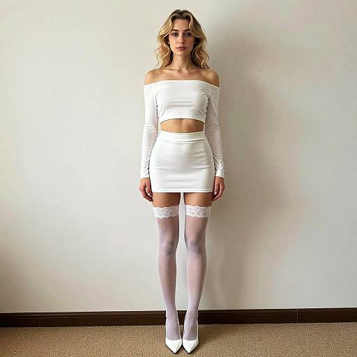 Blonde Woman in White Crop Top and Skirt