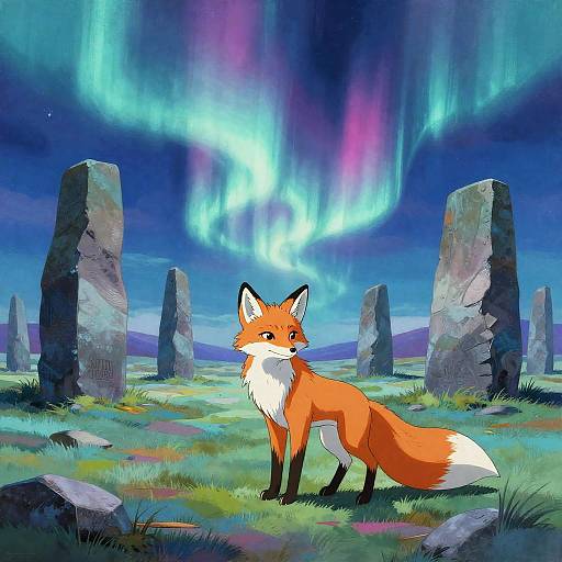 Astral Fox Spirit in Aurora-Lit Tundra