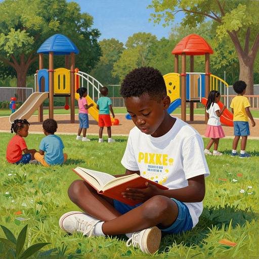 Photograph of a young Black boy with short curly hair, wearing a white 