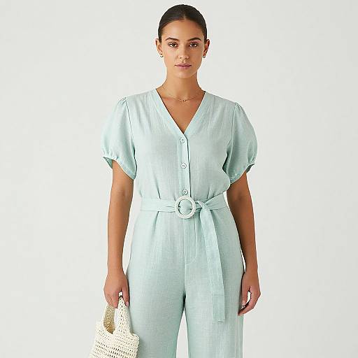 Pastel Chic Woman in Linen Jumpsuit