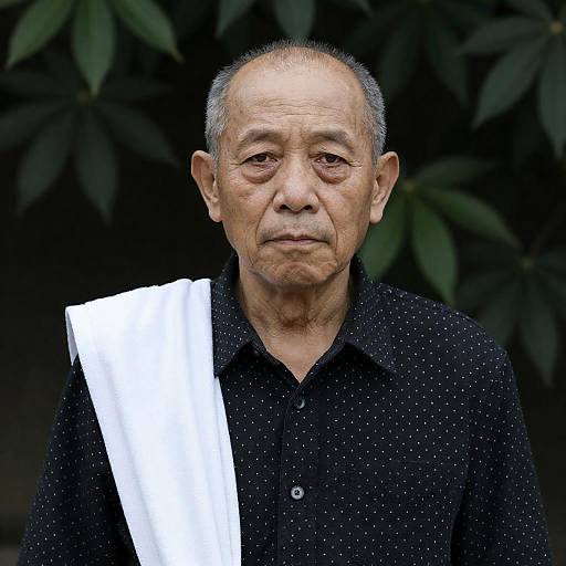 Serious Elder in Polka Dot Attire