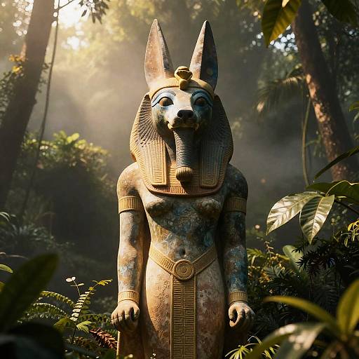 Ancient Statue of Bastet in Jungle Mist