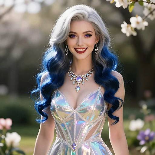 Fantasy Woman with Icy Violet Eyes and Iridescent Dress