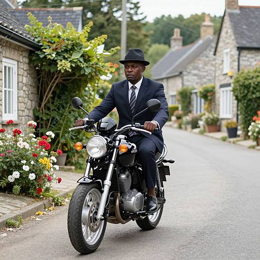 Elegant African Man on Motorcycle Ride