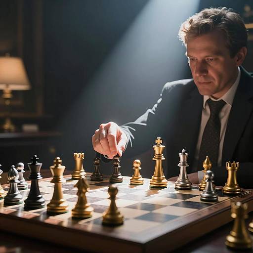 Focused Chess Player in Dramatic Lighting