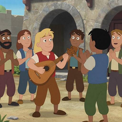 Joyful Townsfolk in Animated Scene