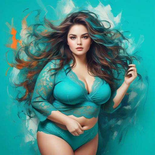 Confident Curvy Woman in Turquoise Lingerie
