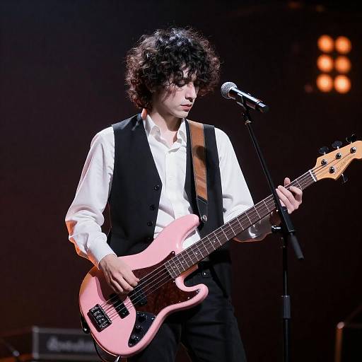 Male Musician Rocking a Pink Bass