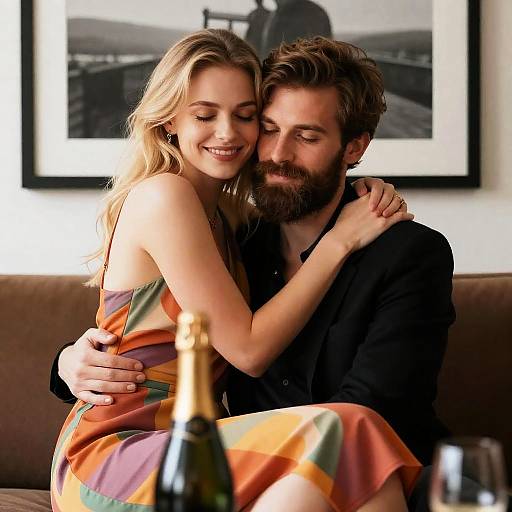 Warm Embrace on a Cozy Couch