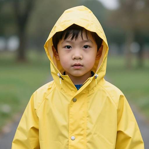 Boy in Yellow Raincoat with Hood