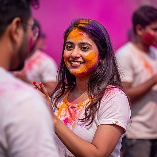Joyful Woman in Vibrant Holi Colors