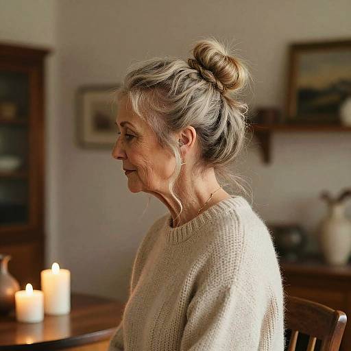 Cozy Elderly Woman with Messy Bun