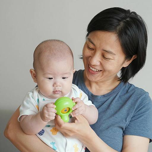 Smiling Woman with Bald Baby Portrait
