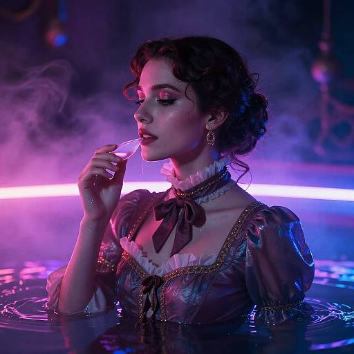 Victorian Woman in Vaporwave Dreamscape