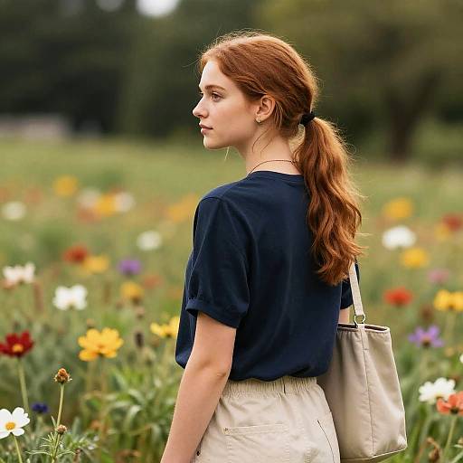 Ginger Girl in Field with Ponytail