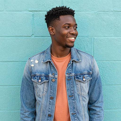 Smiling Young Black Man Against Turquoise Wall