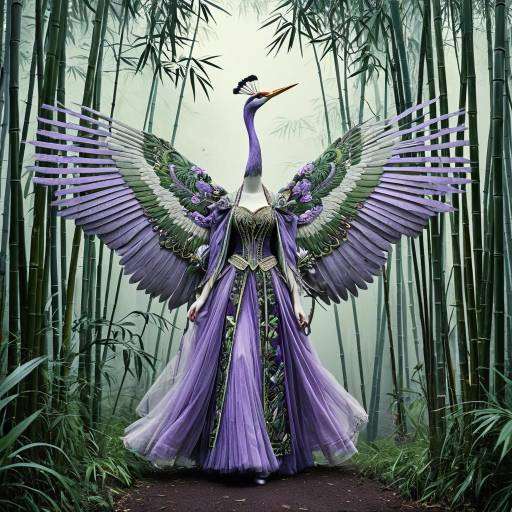 Mystical Crane Goddess in Bamboo Forest