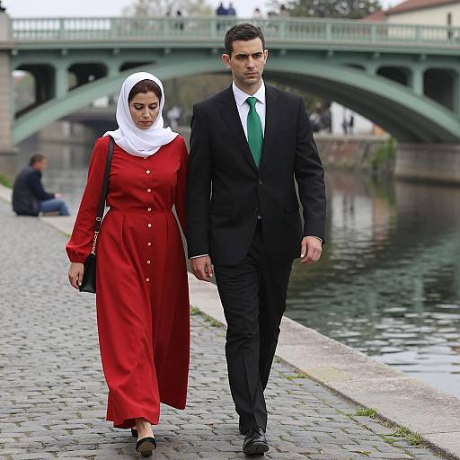 Elegant Couple by the Riverbank