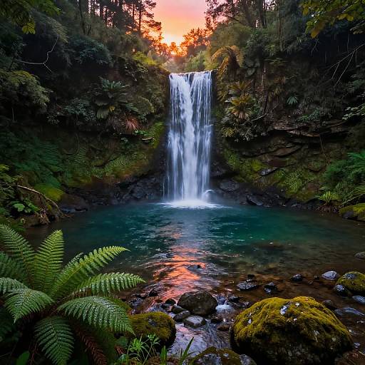 Ethereal Waterfall at Sunrise Panorama