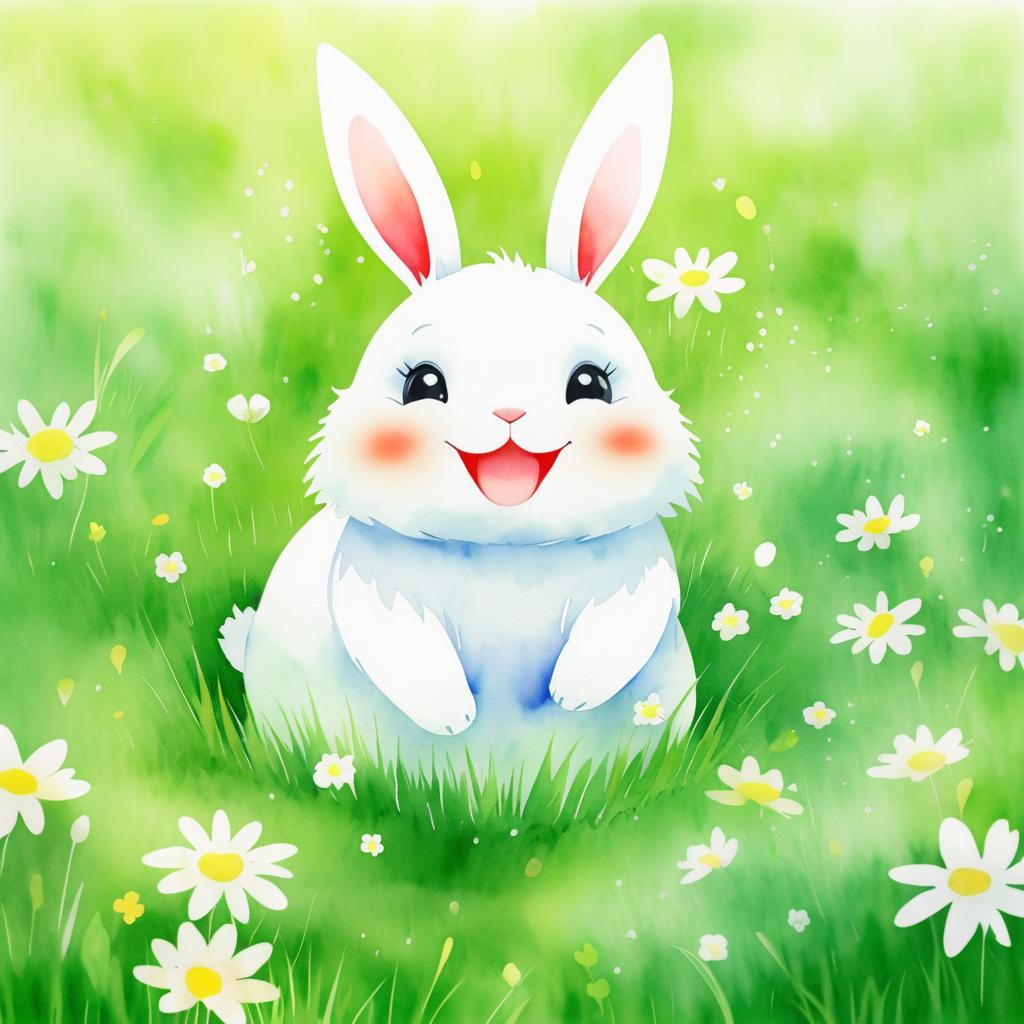 Cute Bishoujo Rabbit in Watercolor Meadow