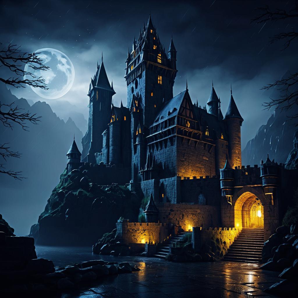 Eerie Dwarven Castle at Night