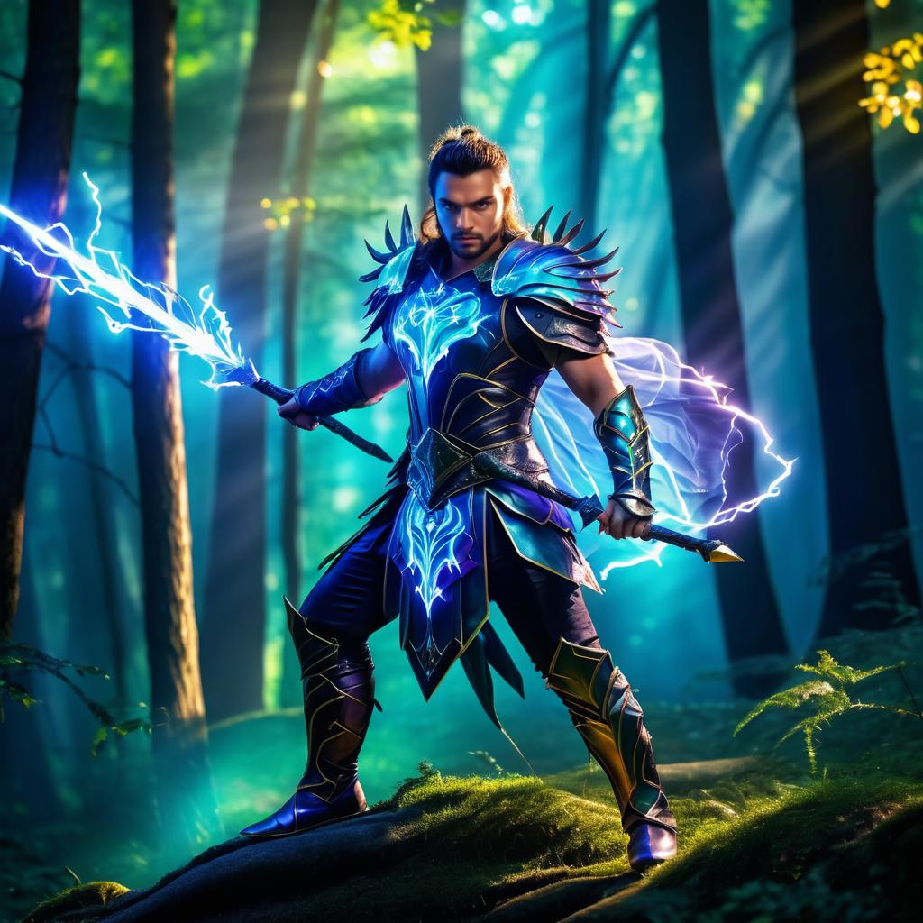 Enchanting Thunder Warrior in Magical Forest