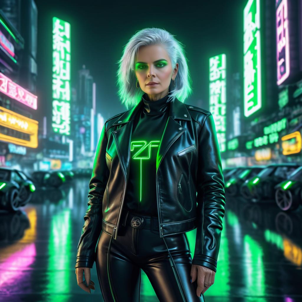 Futuristic Cyberpunk Woman in Neon City