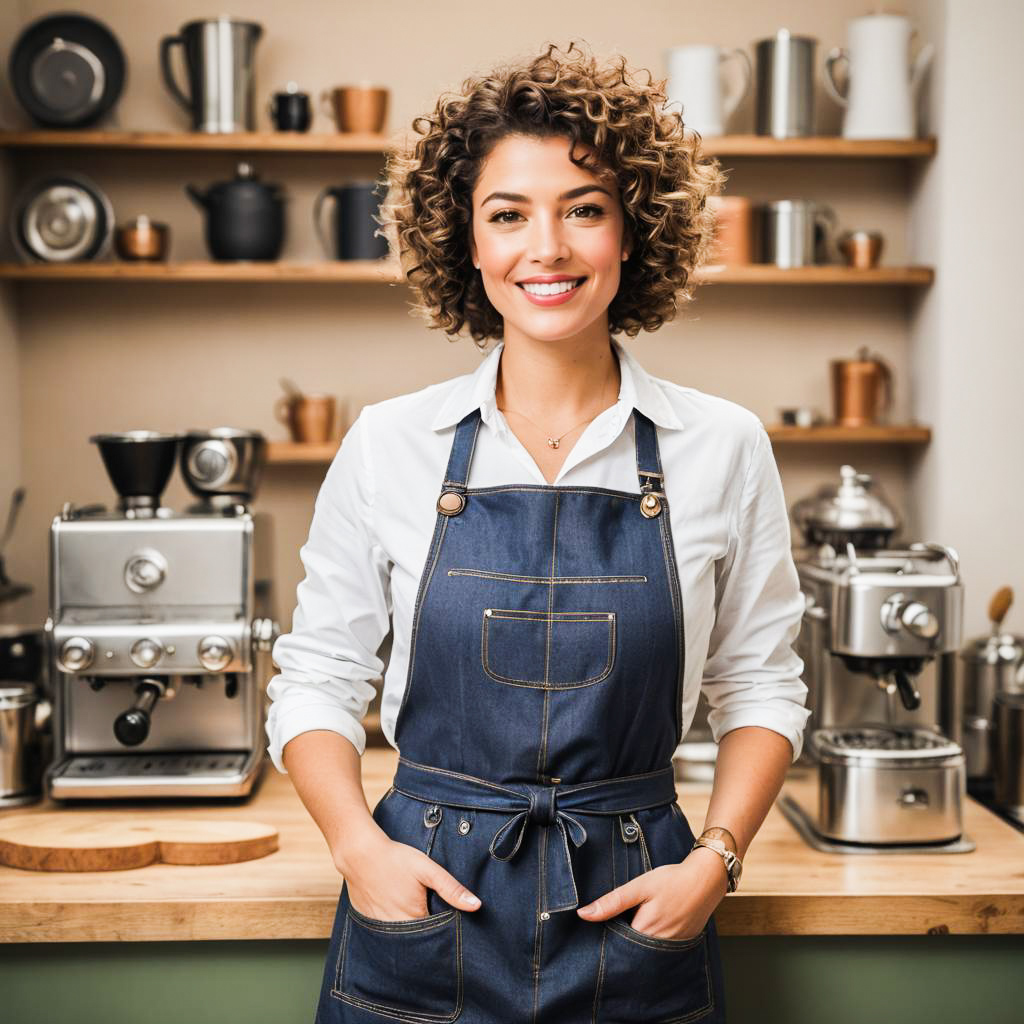 Vibrant Barista in Olive Studio Setting