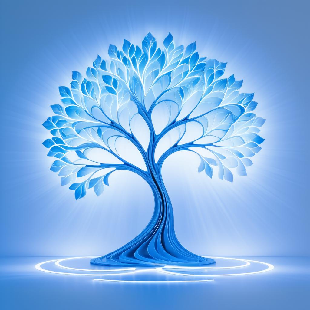 Ethereal Blue Tree Light Artwork