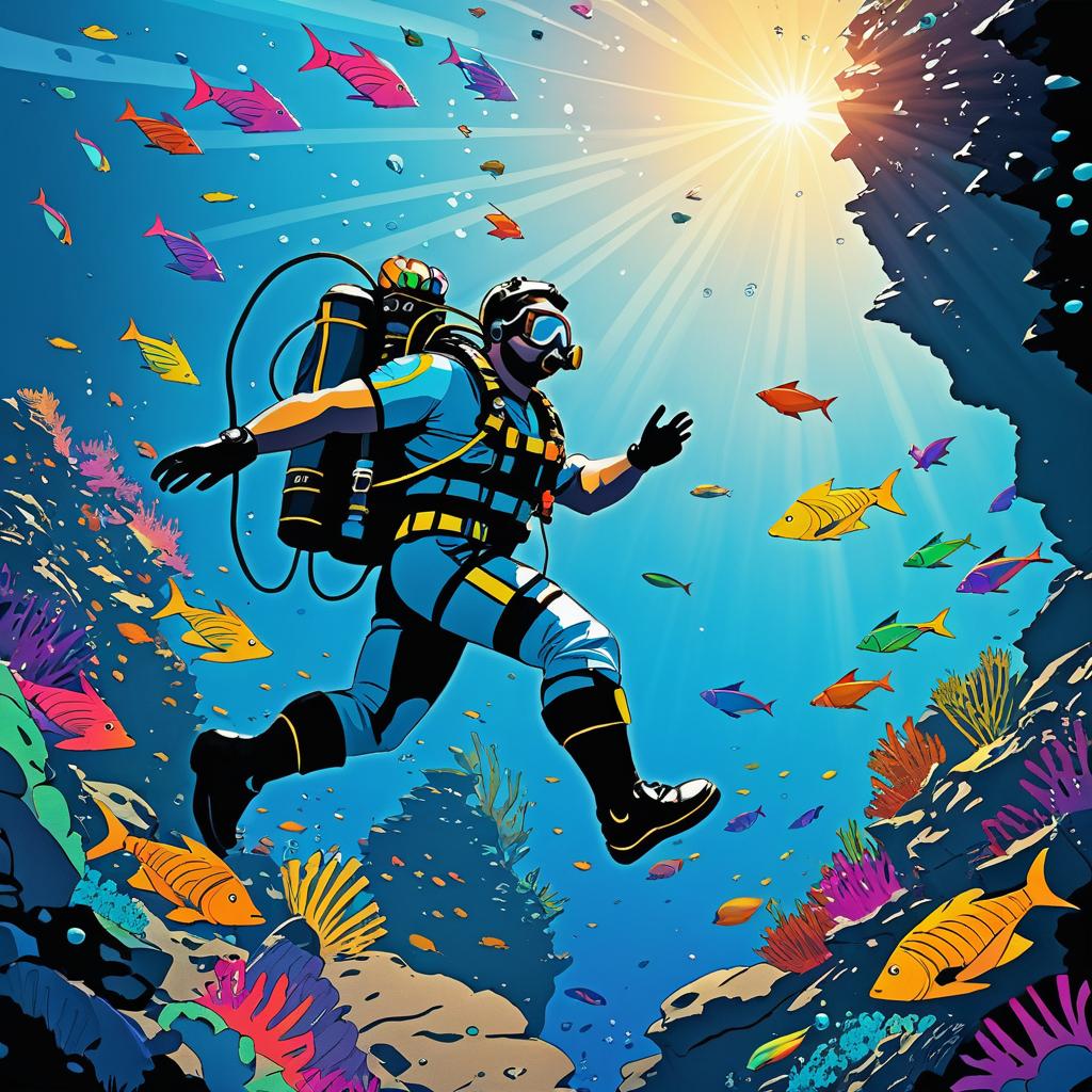 Triumphant Underwater Explorer in Action