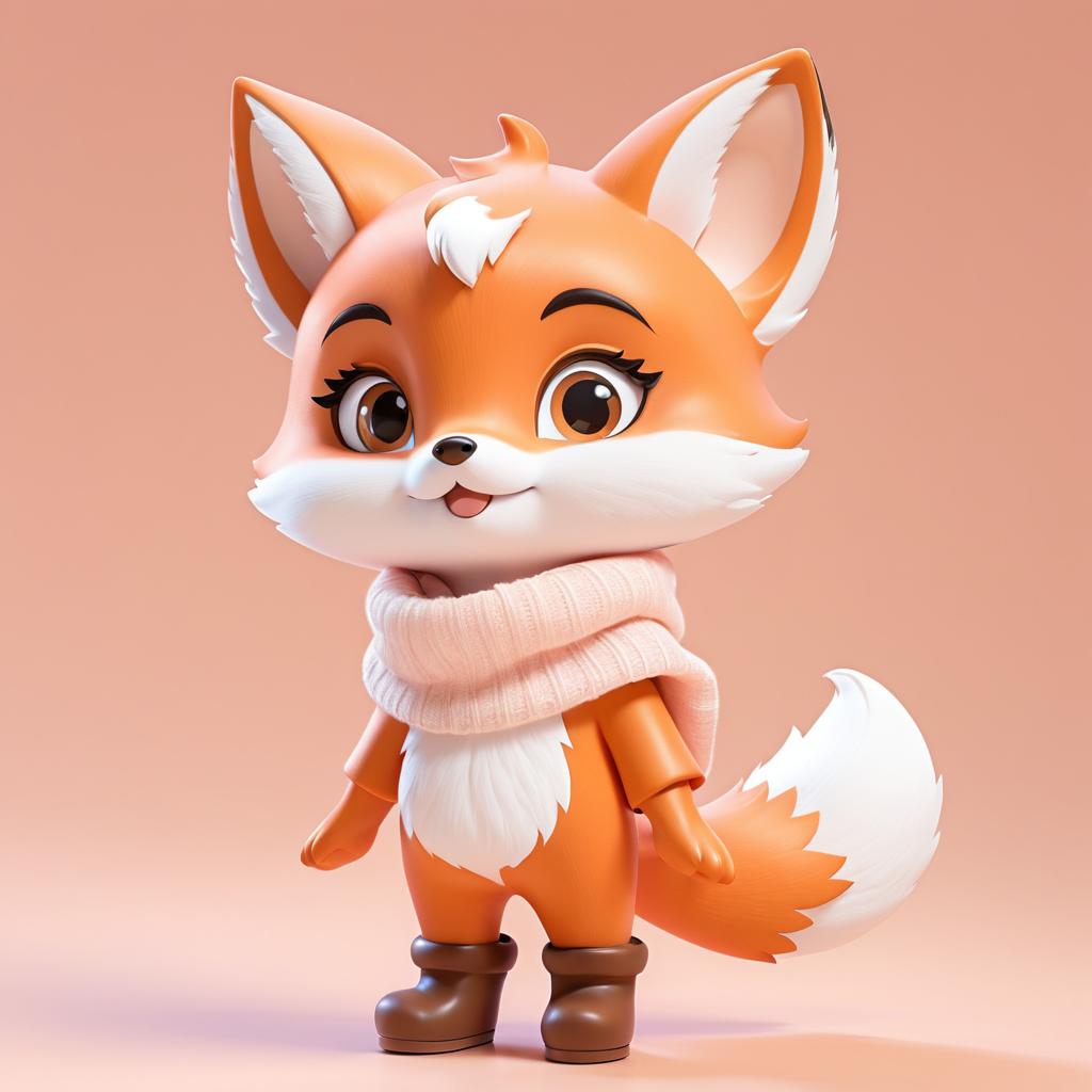 Charming 3D Cartoon Fox in Chibi Style