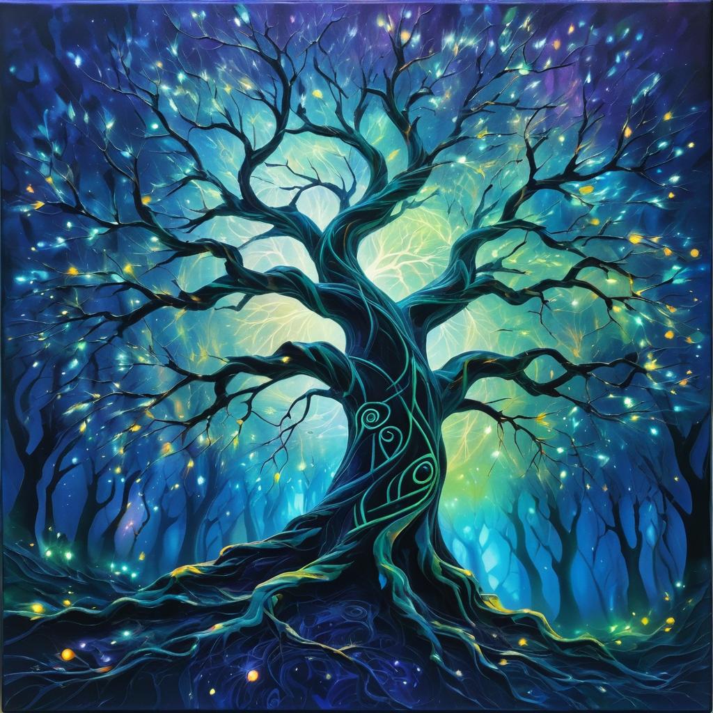 Dreamlike Abstract Tree with Glowing Runes