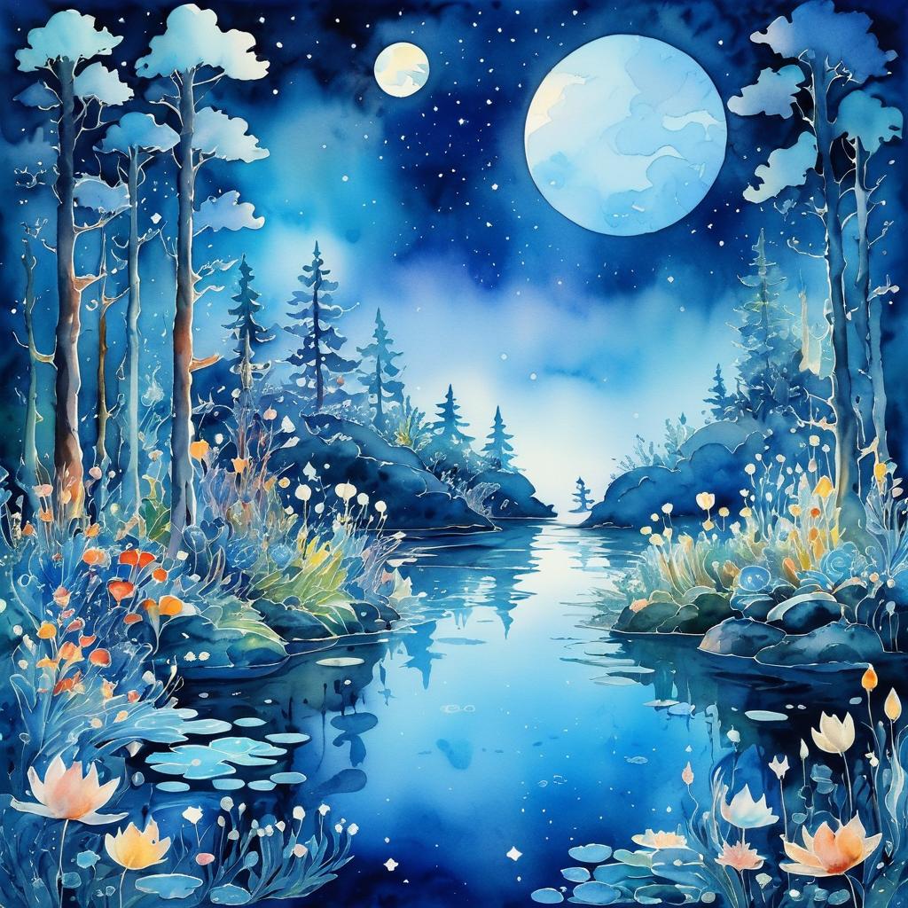 Surreal Enchanted Forest in Watercolor