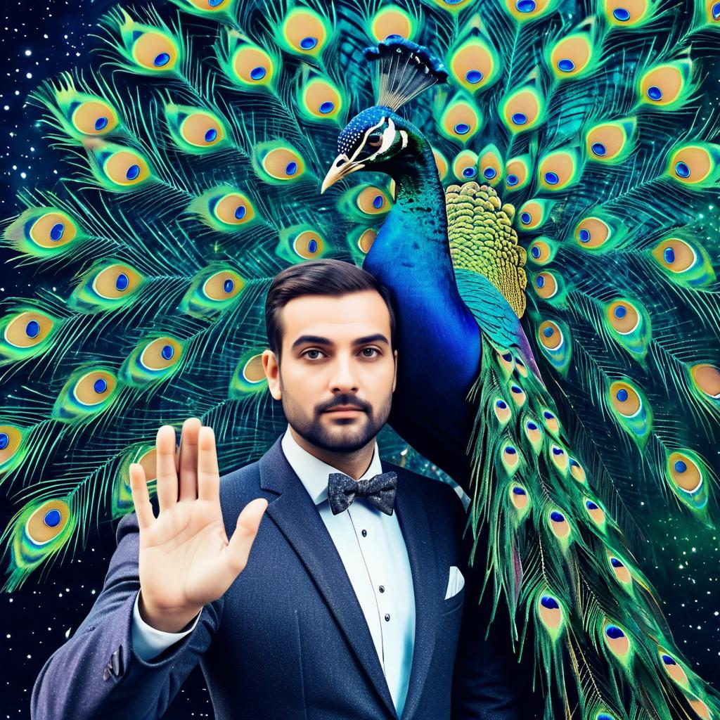 Surreal Peacock with Human Hand Artwork