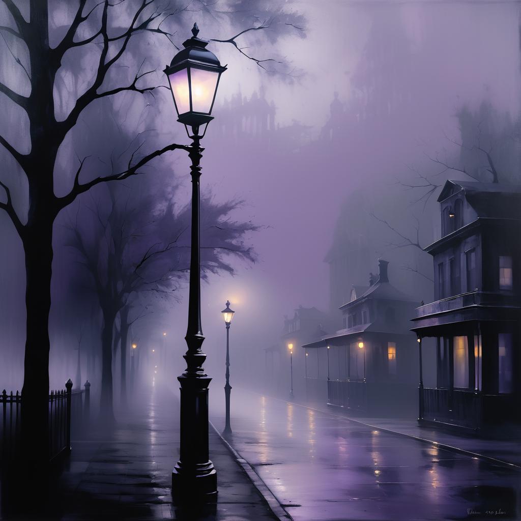 Melancholic Foggy Streetlamp Scene