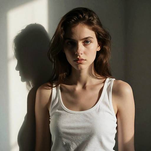 Young Woman with Shadow Near Window