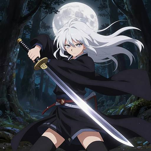 White-Haired Anime Girl with Katana
