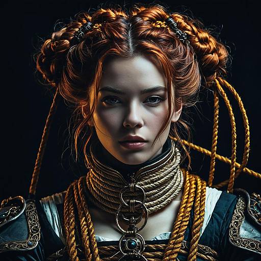 Portrait of Young Woman with Ornate Rope and Baroque Attire