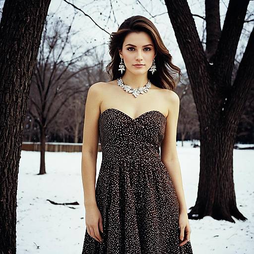 Woman in Winter Party Dress Outdoors