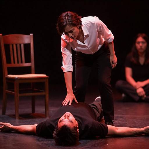 Intense Red-Lit Scene with Two Figures