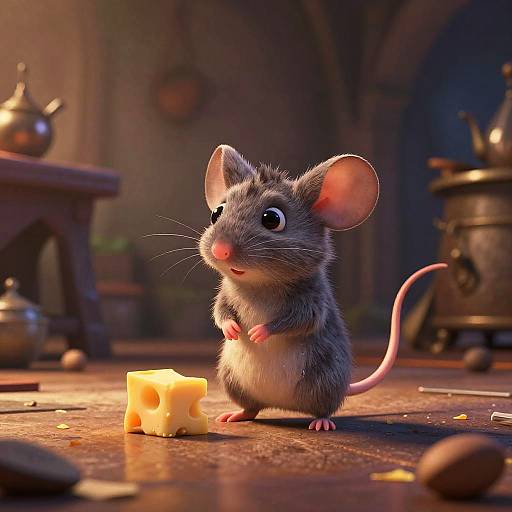 Adorable Tiny Mouse in Medieval Kitchen