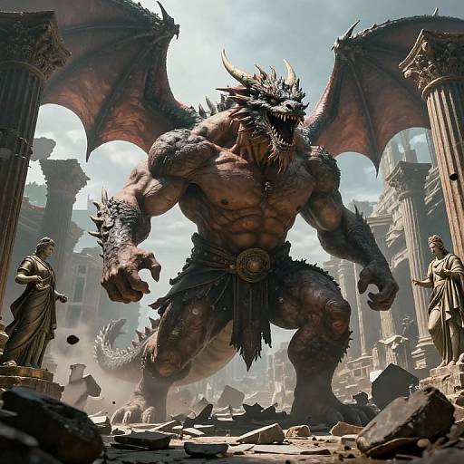 Muscular Giant vs Colossal Dragon Battle