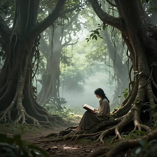 Solitary Figure in Ancient Forest Sanctuary