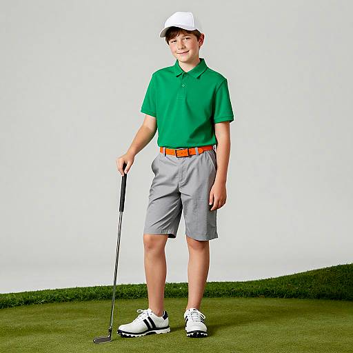 Boy in Golf Attire Holding Putter