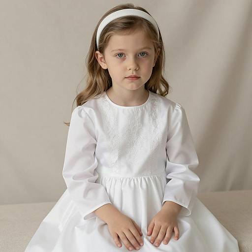 Young Girl in White Baptism Dress