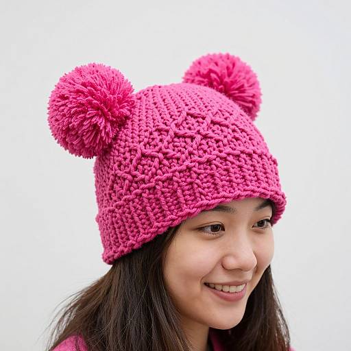 Vibrant Fuchsia Pom-Pom Crochet Hat