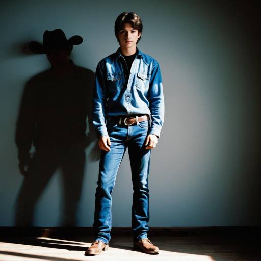 Young man in denim outfit with cowboy shadow